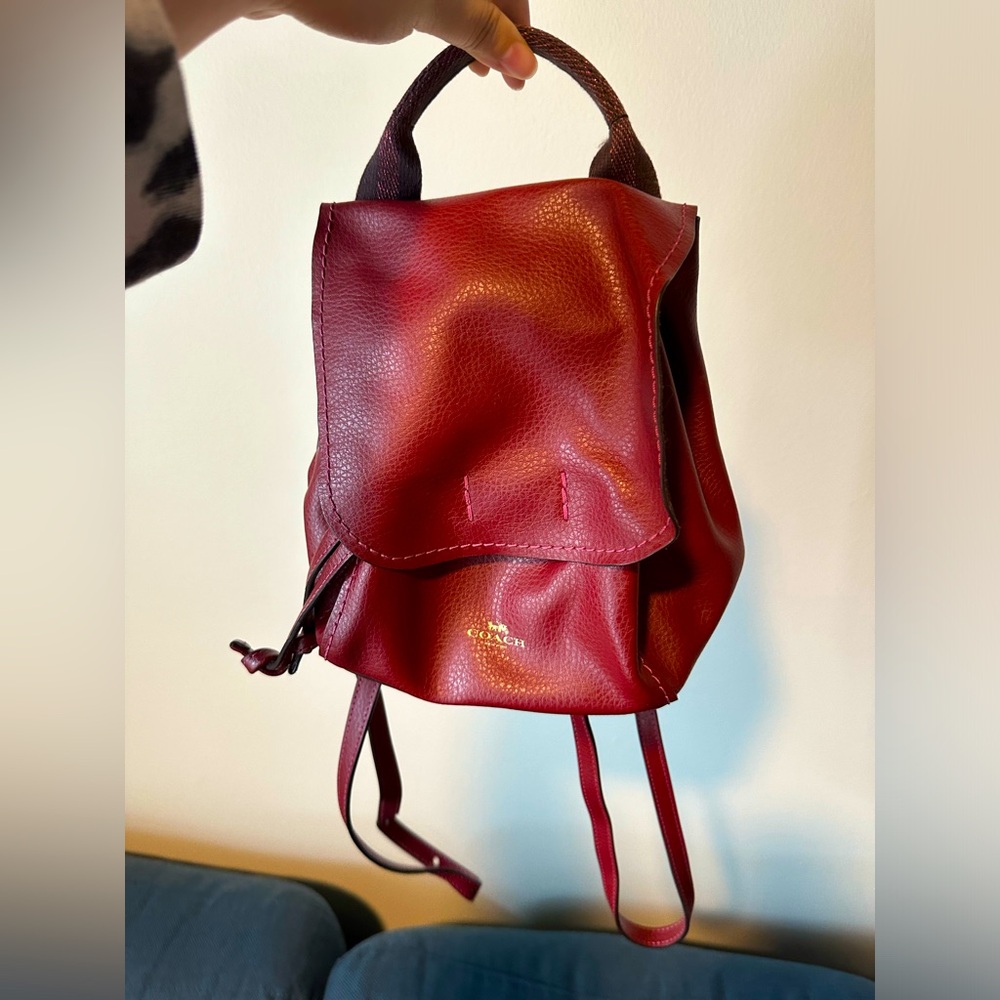 Coach Cherry Red Derby Backpack Pebble Leather Small Cute Backpack